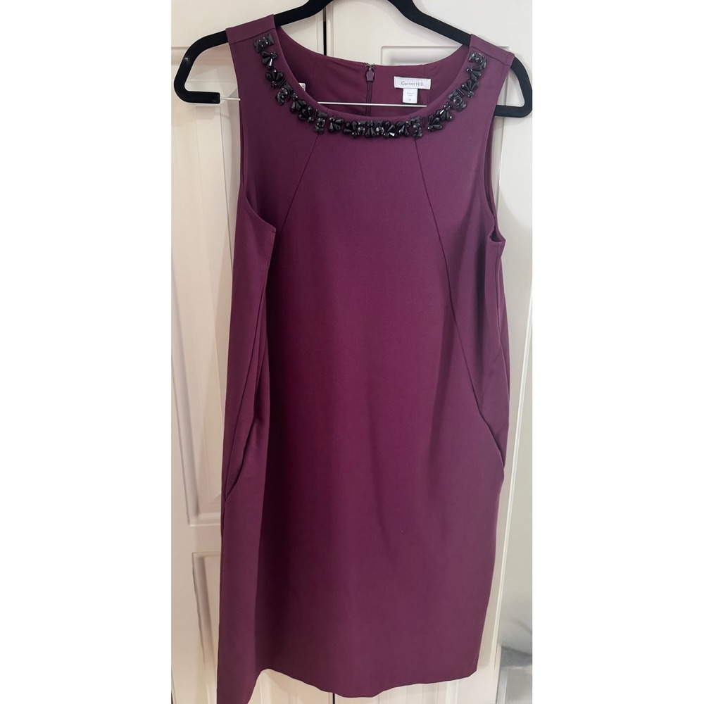 Garnet Hill Purple Dress Sleeveless Jewel Neckline Pockets Career Size 12 EUC